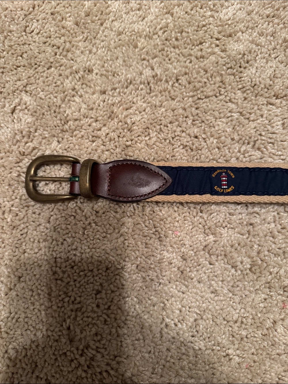 YRI - Harbour Town Golf Links - Navy and Brown Webbed Leather-Trim Belt